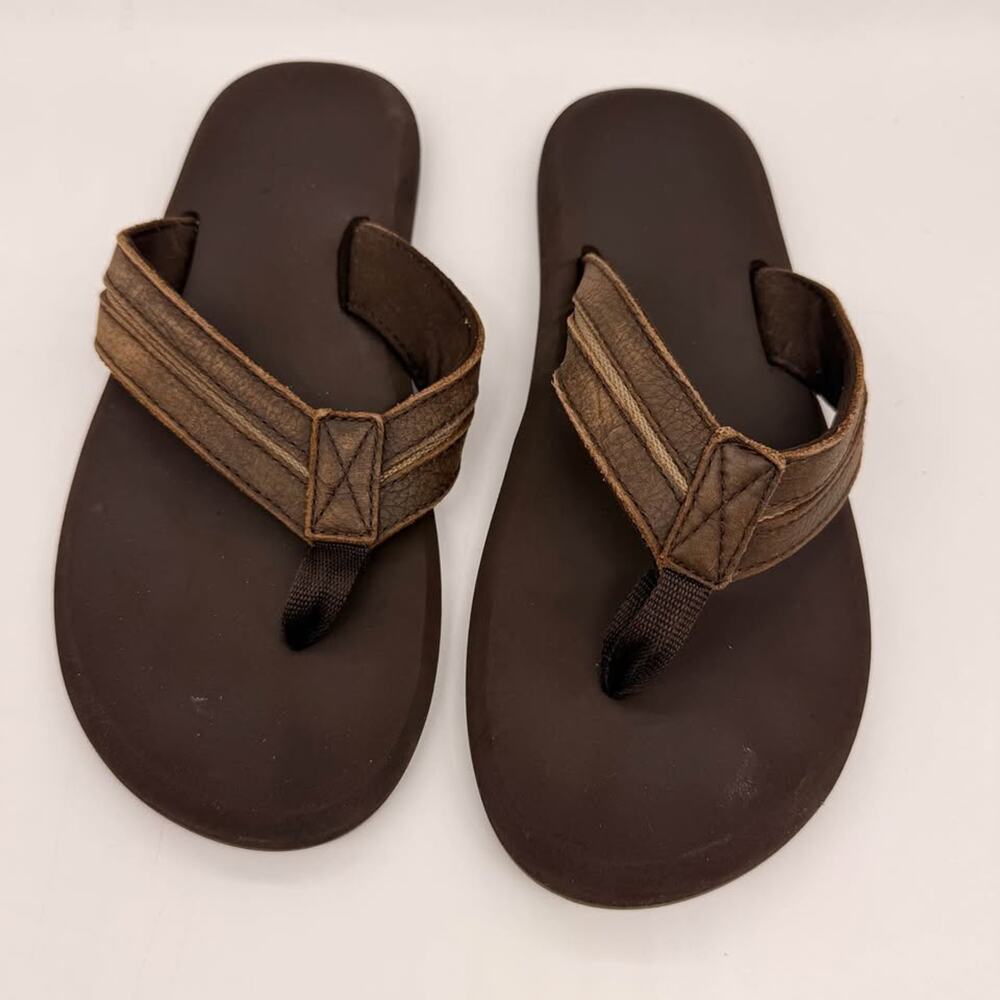 Sz 10 Men Flojos Brown Leather Strap Flip Flop Sandals